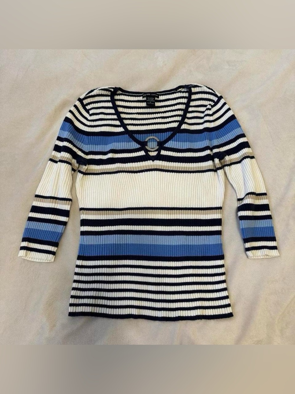 New York & Company blue & white stripe 3/4 length sleeve sweater